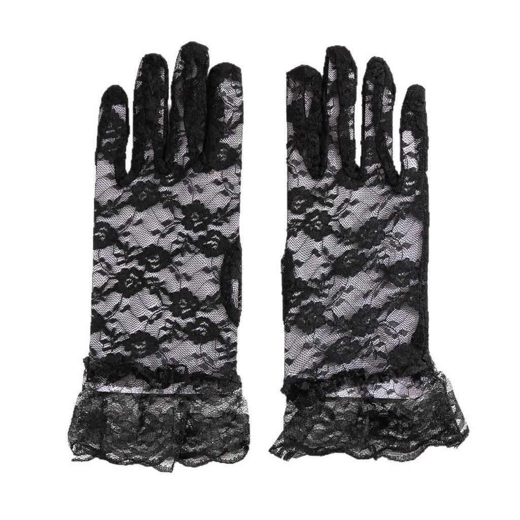 Elegant Black Lace Bridal Gloves - Short Vintage French Princess Style