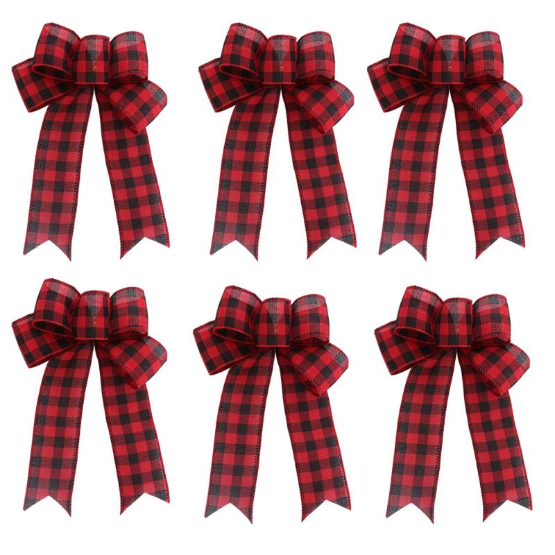 6 Pieces Christmas Bows Holiday Christmas Wreaths Bows Xmas Tree Decoration Bowties DIY Gift Wrapping for Home Party Decor