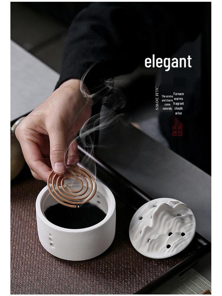 Creative Ceramic Incense Burner: Thousand Li of Rivers and Mountains Design, with Lid for Sticks and Coils, Aromatherapy Home Ornament