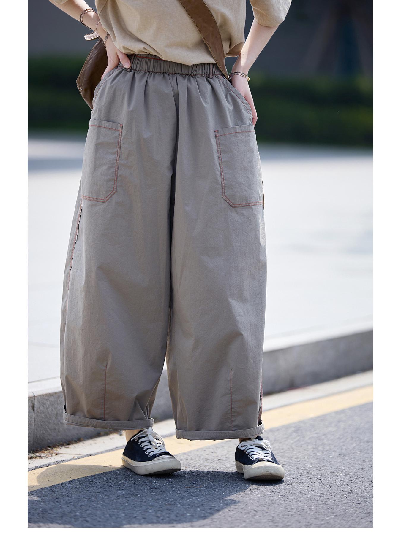 

Women s Summer Retro Khaki Gray Pure Cotton Lightweight Breathable Casual Carrot Pants L серый/хаки