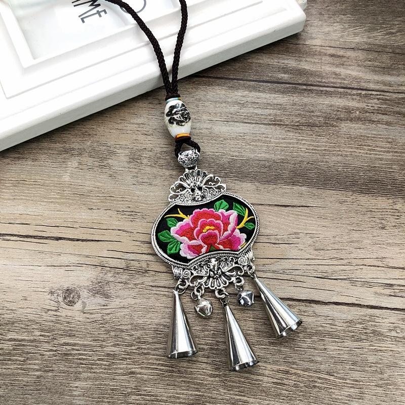 Retro Long Fashion Classical Embroidery Fringed Necklace Temperament Wind Chimes Pendant Miao Sweater Chain Accessories