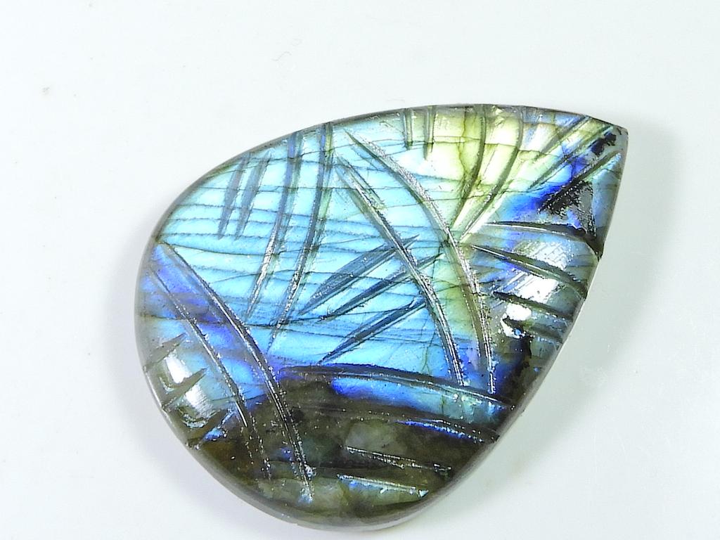 31X43MM Natürlicher Labradorit Schnitzerei Birne Designer Loser Edelstein 83Cts. SK-1346