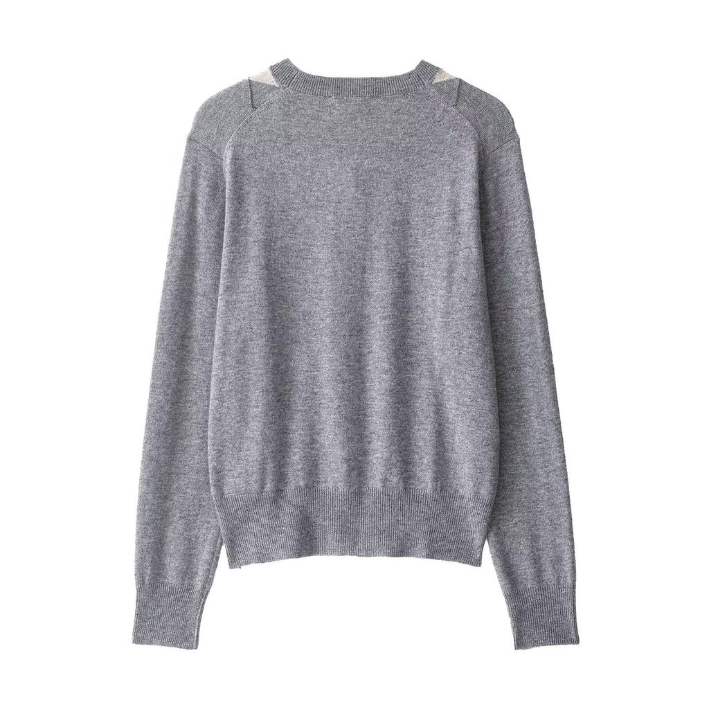 European and American style, new women's clothing, fashionable, versatile, cross-border French casual rhombus knitted sweater