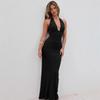 European and American Style Women's Solid Color Halter Sling Neck Sleeveless Sexy Party Night Summer Clothing Sling Collar Dress