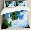 Seashore Duvet Cover Set Queen Size Splashing Waves On Sandy Beach Coconut Palm Trees Scenic Island View Warm Soft Breathable
