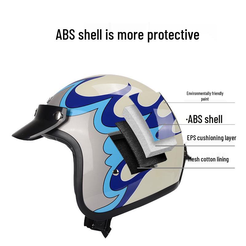 Electric Vehicle Retro Motorcycle Helmet 3/4 Cap, Men & Women Spring Fierce Fire Design