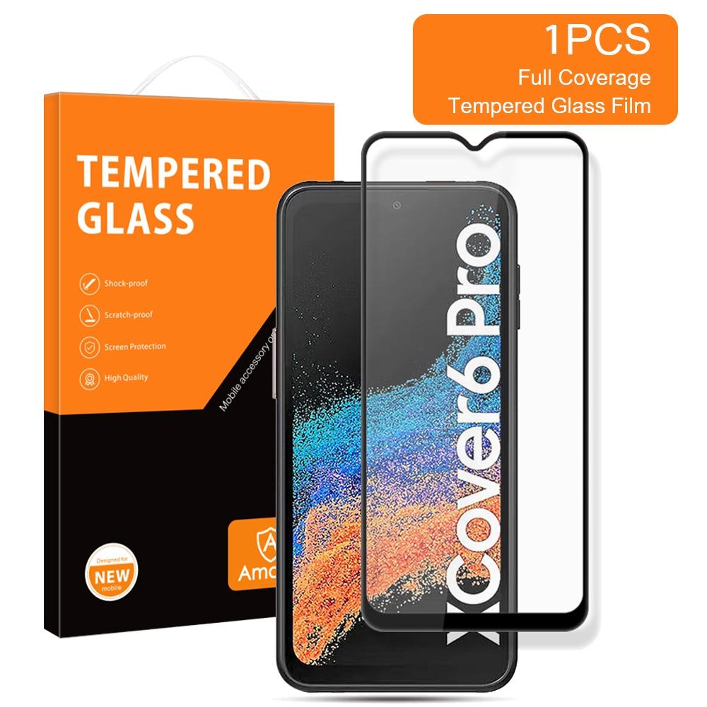 

AMORUS For Samsung Galaxy Xcover6 Pro 5G Tempered Glass Screen Protector,Secondary Strengthening Silk Printing Full Cover Full Glue Film Black