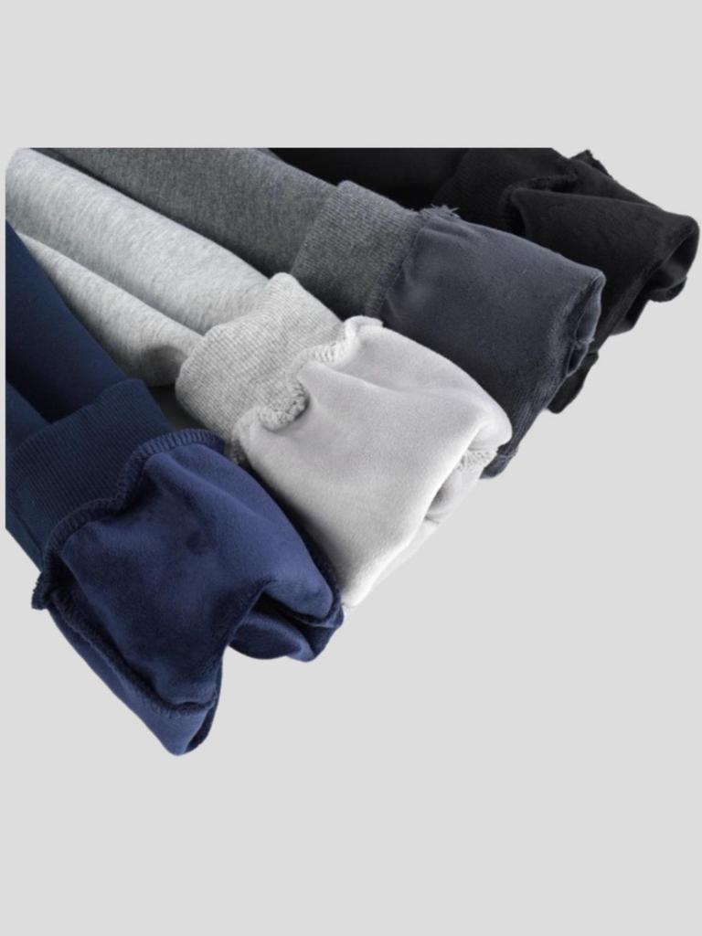 Kids' Navy Blue Sports Pants with Plush Lining, Autumn-Winter School Uniform, Loose Fit, Straight Leg for Boys and Girls