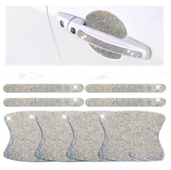 8Pcs/set Rhinestone Car Door Bowl Anti-scratch Reflective Stickers Door Bowl Handle Protection Decals Auto Decor Accessories