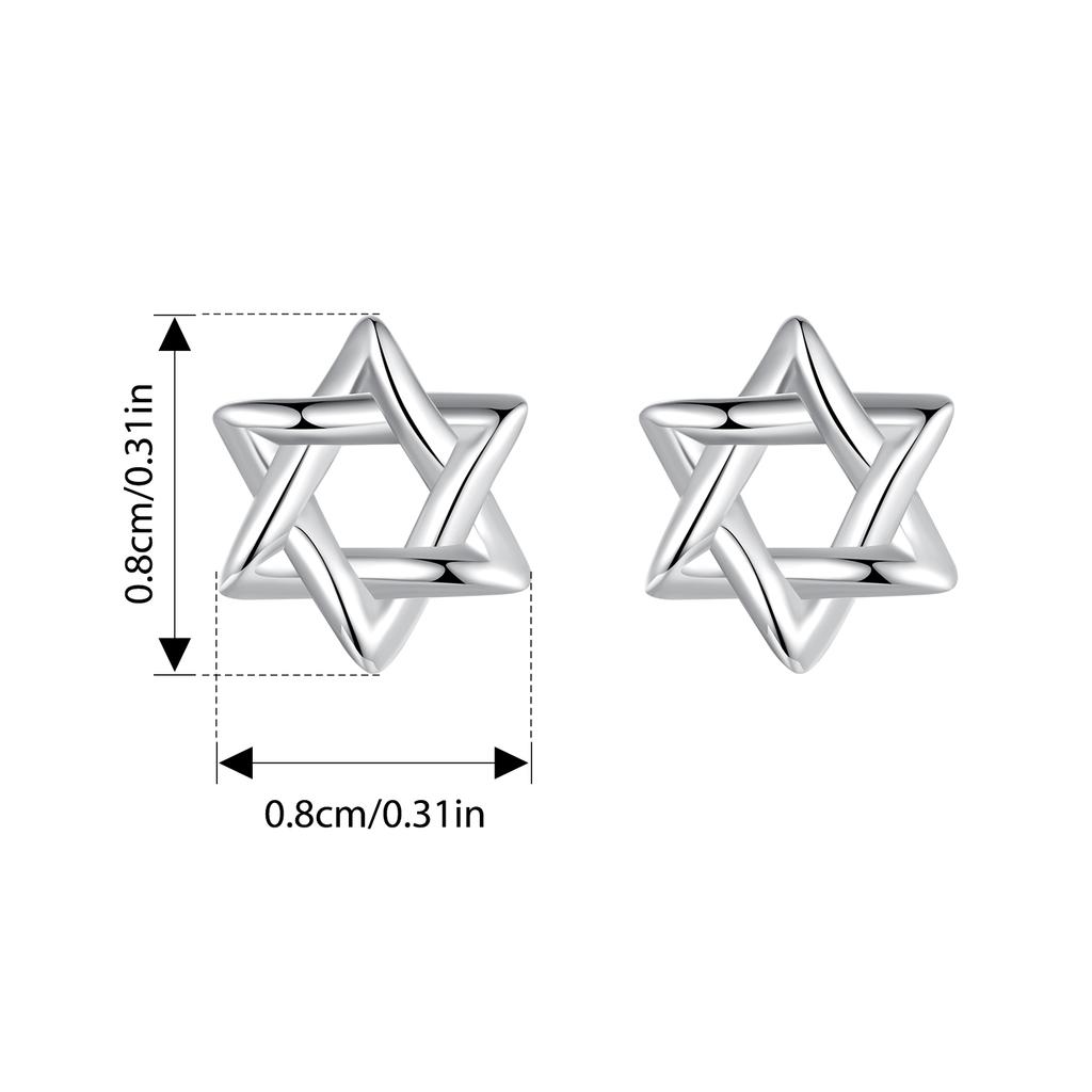 BAMOER Solid 925 Sterling Silver Star of David Earrings Star Shape Minimalist Small Studs Daily for Women Fashion Jewelry