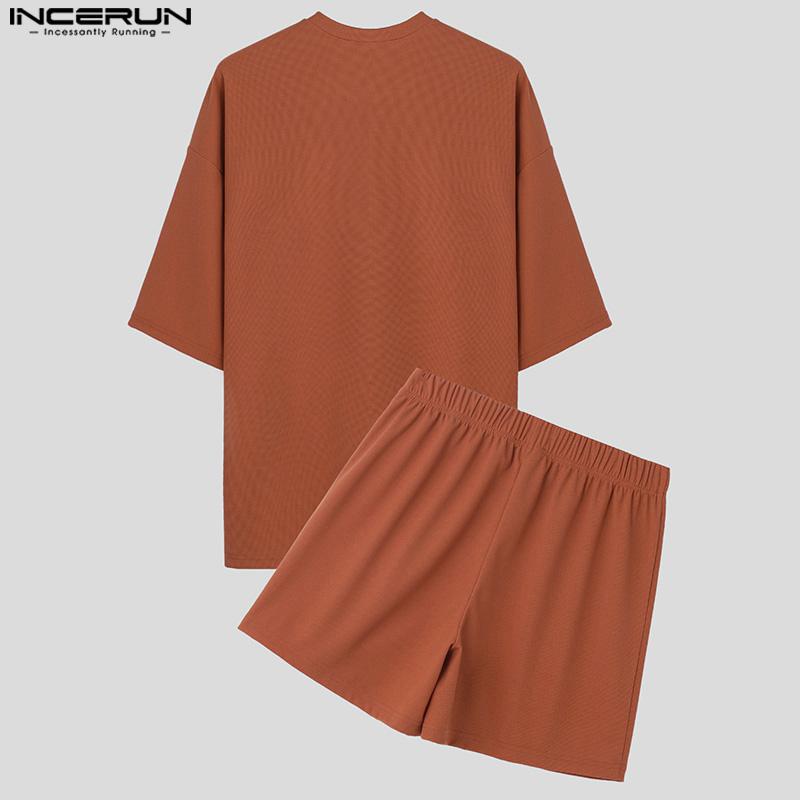 INCERUN Two Pieces Oversized Men Summer Short Sleeve T-Shirts and Loose Shorts Outfits Sets
