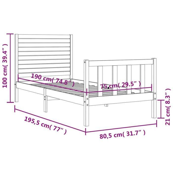 VidaXL Bed Frames with Headboard White Small Single Solid Wood 3193167
