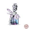 925 Silver Classic Purple Retro Heart Shape Lotus Angel Pattern Charms Beads Fit Necklace Bracelets Pendant DIY Jewelry