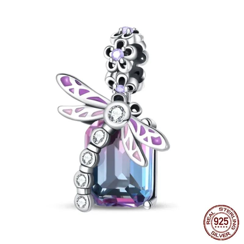 925 Silver Classic Purple Retro Heart Shape Lotus Angel Pattern Charms Beads Fit Necklace Bracelets Pendant DIY Jewelry