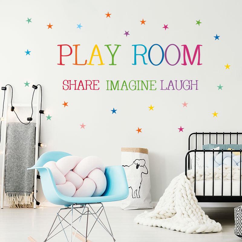 Play Room Colorful Lettering Wall Stickers, Inspirational Quote Decals for Kids Playroom, Nursery and Home Wall Decor
