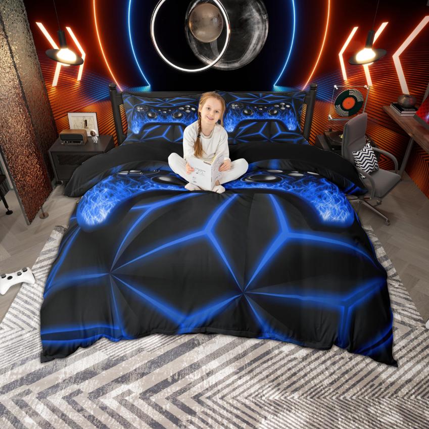 

Comforter Homewish Fire Flame Gamepad Print For Teen Boys Video Game Theme Bedding Set Geometric Neon Light Comforter (quilt)-EU Single(135*200cm)3pcs