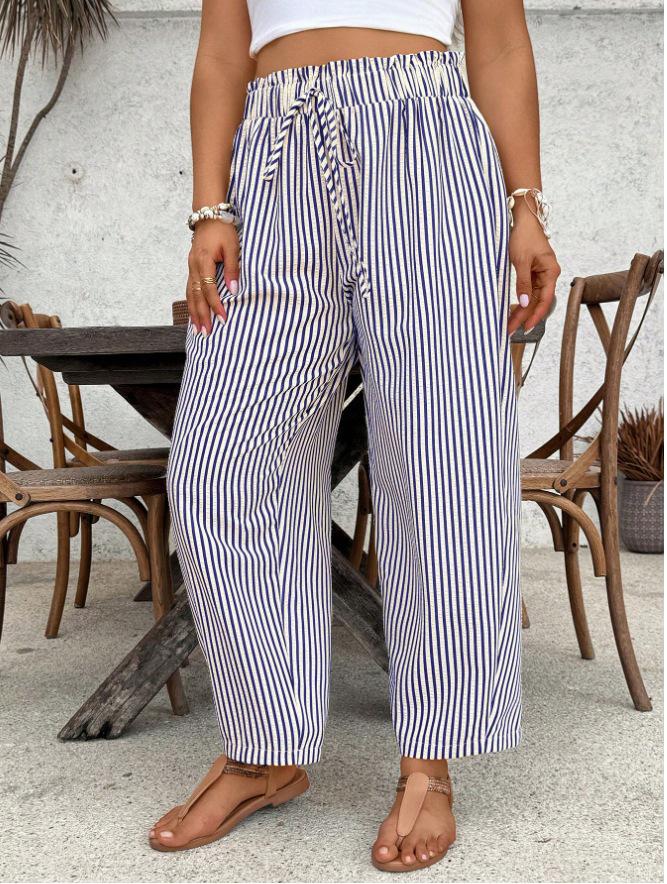 

European & American Plus Size Striped Wide-Leg Casual Pants for Women, 2026 Fashion Collection. 3XL