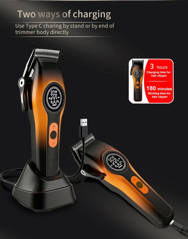 Pro Brushless Motor Hair Clipper with LCD Display, Multi-Speed Adjustment, Charging Base, Electric Trimmer for Barber Shop and Home Use