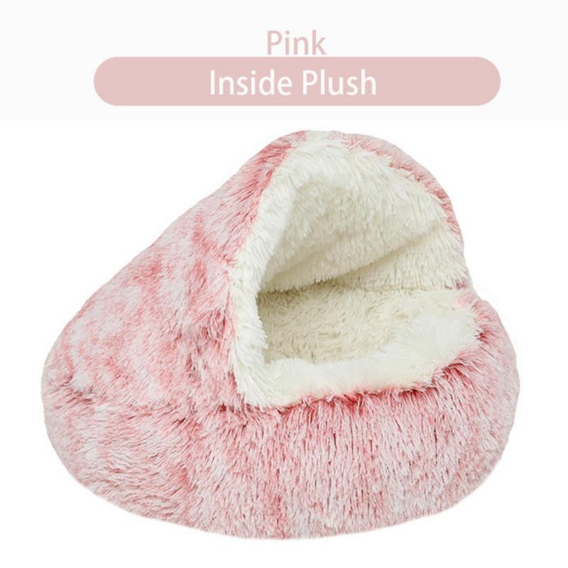 Haustier-Hundekatzenbett, rundes Plüschkätzchen, warmes Schlafnestbett, Katzen-Iglu-Höhlenhaus