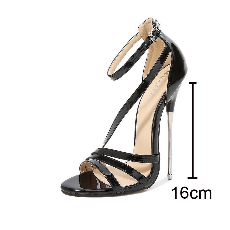 Women Metal Super High Heel Sandals Peep Toe Ankle Strap Sexy Single Shoes for Nightclub Party Catwalk Show Dance Cross Dressing