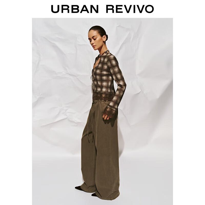 UR 2025 Autumn Amber Flow Drawstring Wide-Leg Pants M
