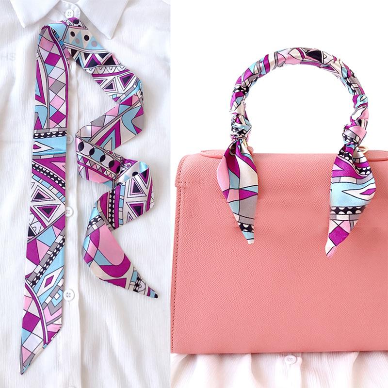 4cm* 95cm Woman Thin Imitation Silk Scarf Long Hair Strip Headband Neckerchief Fashion Bag Handle Ribbon Scarf Female Tie