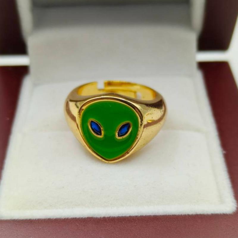 

2026 New Alien Trendy Finger Ring Alien Shape Gold Plated for Women Couple Enamel Stackable Finger Ring Adjustable Zircon adjustable