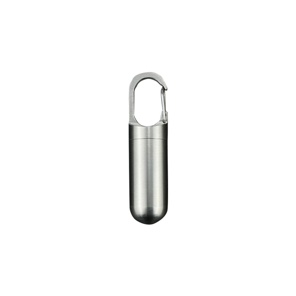 Stainless Steel Pill Case Keychain Container Portable Waterproof Medicine Storage Box with Carabiner Clip for Outdoor Travel