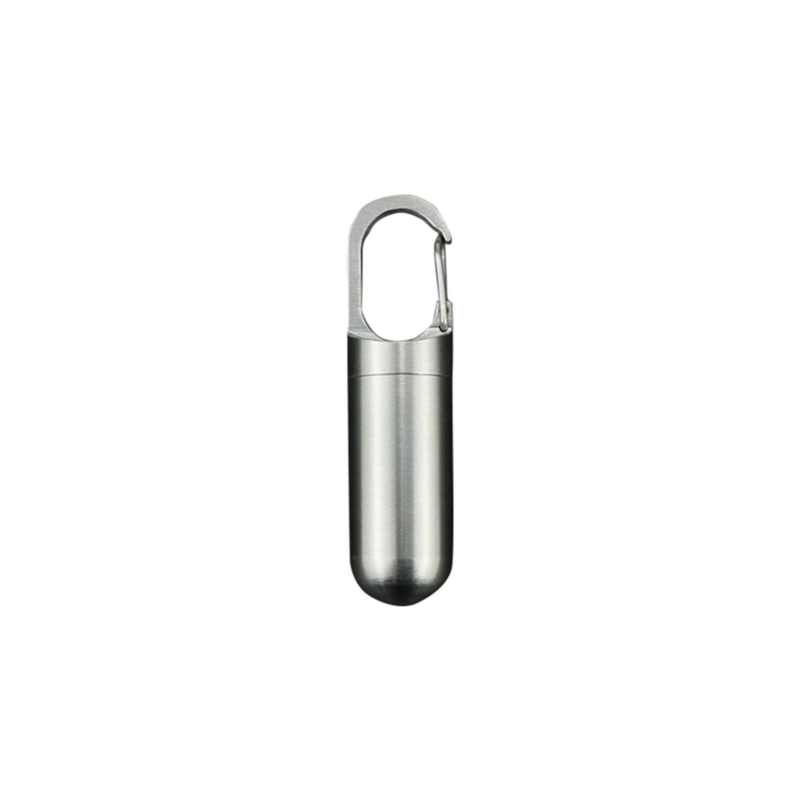 

Stainless Steel Pill Case Keychain Container Portable Waterproof Medicine Storage Box with Carabiner Clip for Outdoor Travel One Size