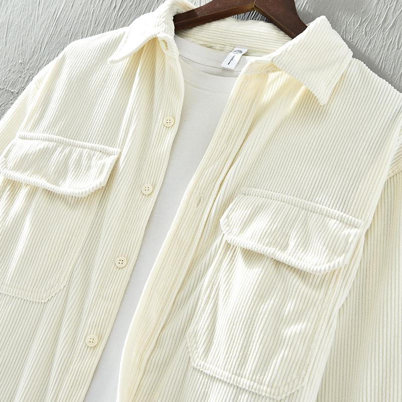 Spring New Style Striped Long-sleeved Shirt Double Pocket Loose Casual Corduroy Shirt Jacket