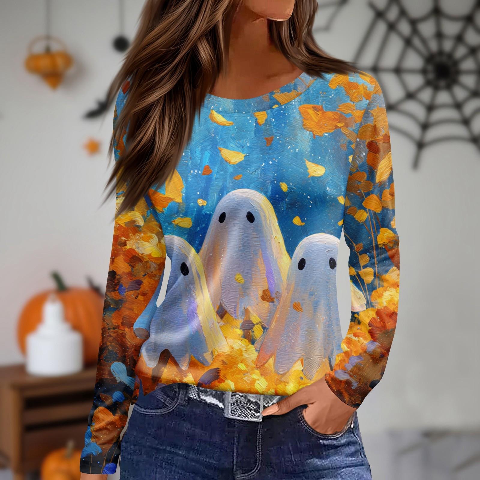 

Женский повседневный топ с длинным рукавом и принтом, с круглым вырезом M оранжевый