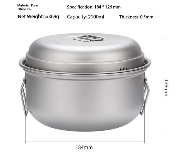 Titanium Steamer Soup Pot Multi Function Outdoor Camping Wok Tea with Lid Cookware Set Titanium Cooking Pot Set