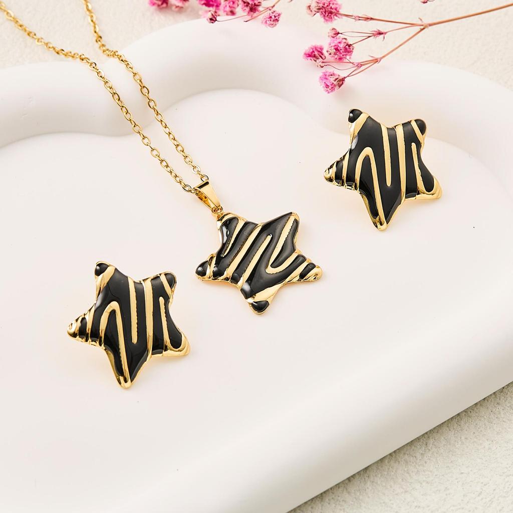 Vintage Retro Enamel Butterfly Stud Earrings & Necklace - French Court Style