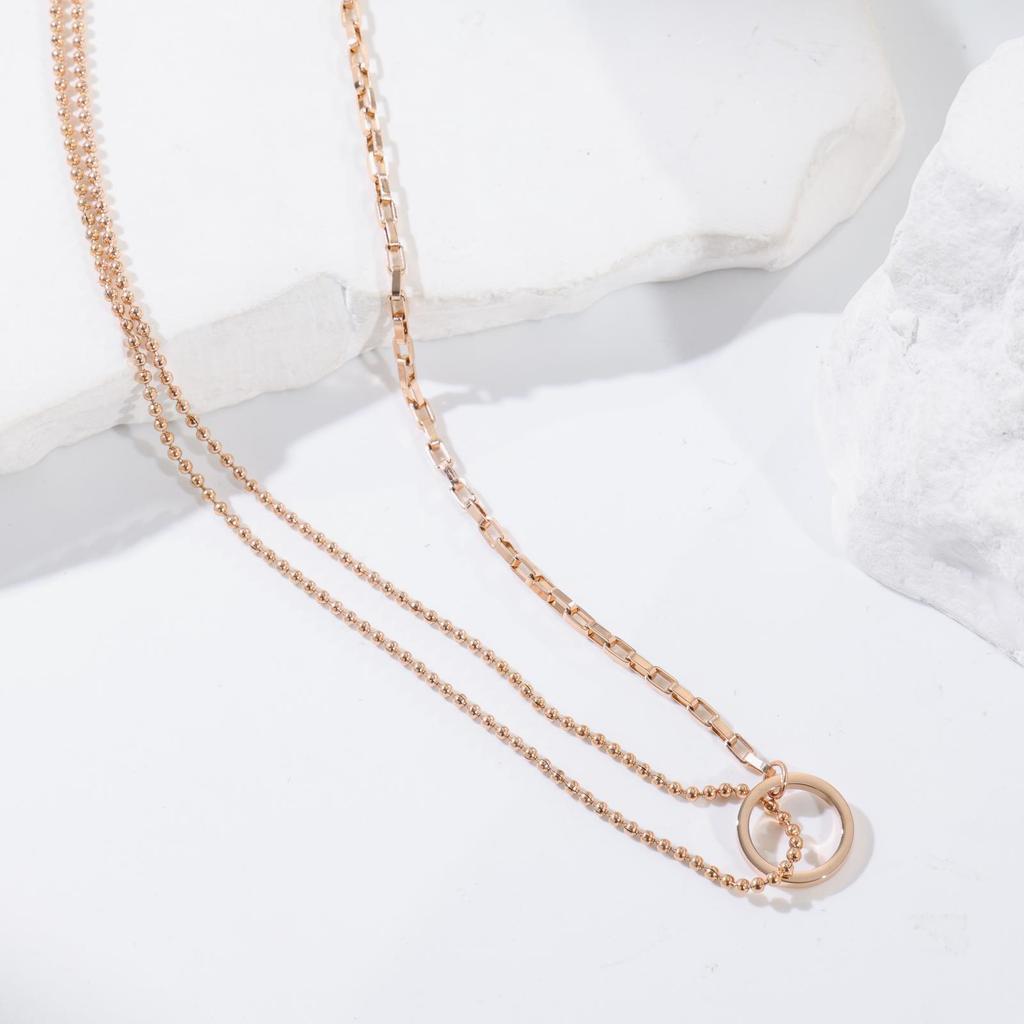 Vintage Stacked Circle Double-Layer Necklace Female Sweet Cool Wind Stacked Collar 18K Gold Titanium Steel Necklace