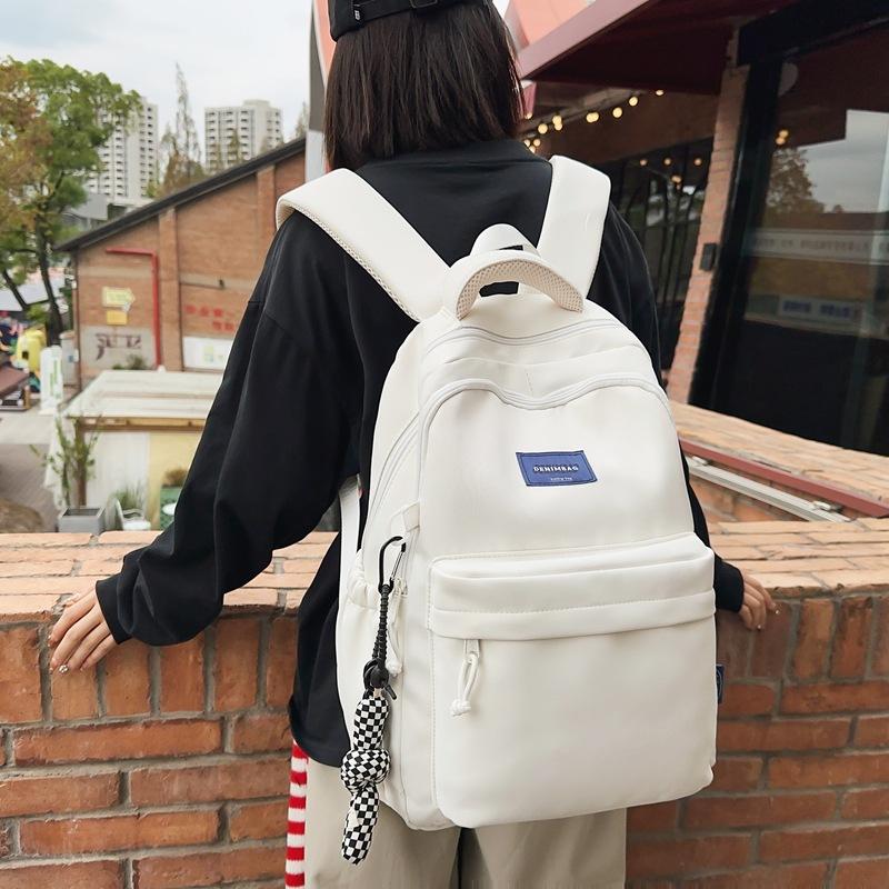 Women Large Capacity Backpack Student Schoolbag Men Solid Color Backpack