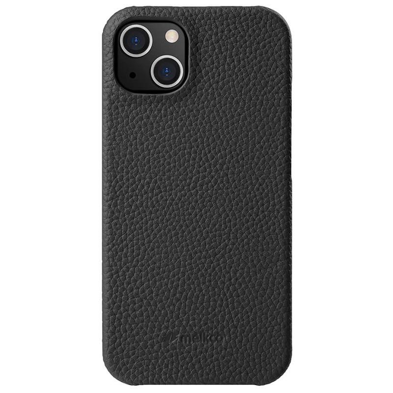 MELKCO For iPhone 13 mini 5.4 inch Protective Case Genuine Cow Leather Coated PC Phone Cover