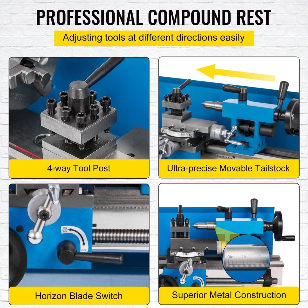 Mini Metal Lathe 550W Variable Speed Metal Lathe 50 to 2500Rpm Precision Mini Benchtop Lathe 7x14 Inch for Mini Precision Parts Processing Sample