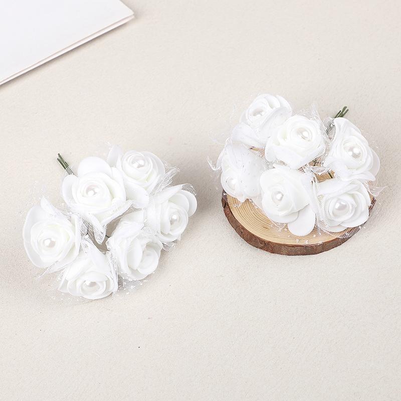 24pcs Foam Rose Head with Pearl 4cm Mini Artificial Flower For Wedding Bride Bouquet Decoration Home DIY Wreath Craft Party Gift