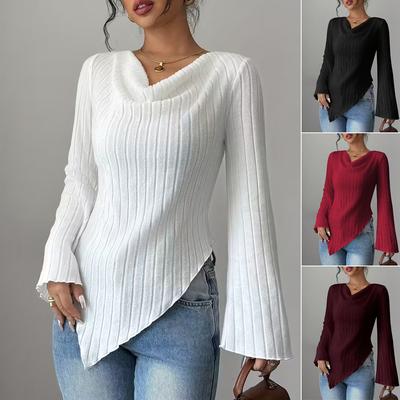 Autumn Winter Ular V-Ne Long Sve T-irt Women's Color Top European Sle Straight Cut Thiened Fabric