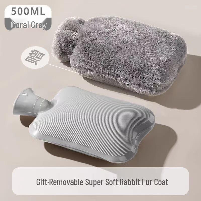 Large Portable Explosion-Proof Hot Water Bottle with Thickened Hand Warmer and Imitation Rabbit Fur