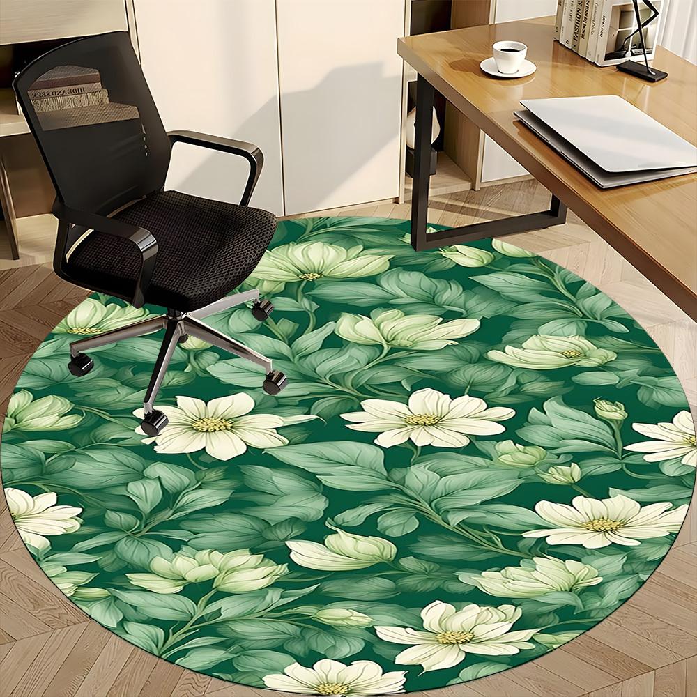 1pc Floral Pattern Office Round Area Rug, Indoor Mat Suitable ForOffice, Under Office Chairs Bedroom Living Room Home Decor, Room Deco  D045