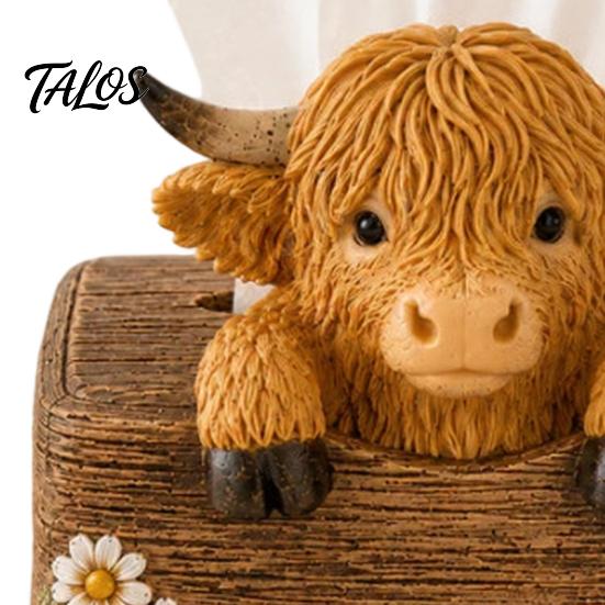Decorative Tissue Holder Highland Cow Seasoning Bottle Holder/Tissue Box, Farmhouse Resin Storage Stylish Tabletop Organizer, Box for Kitchen