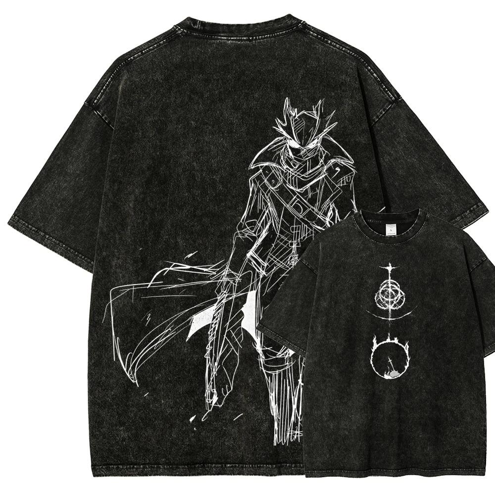 Dark Souls Anime Lover Popular Washed T-shirt Personality Clothes Oversized Unisex Year Round Clothing Product