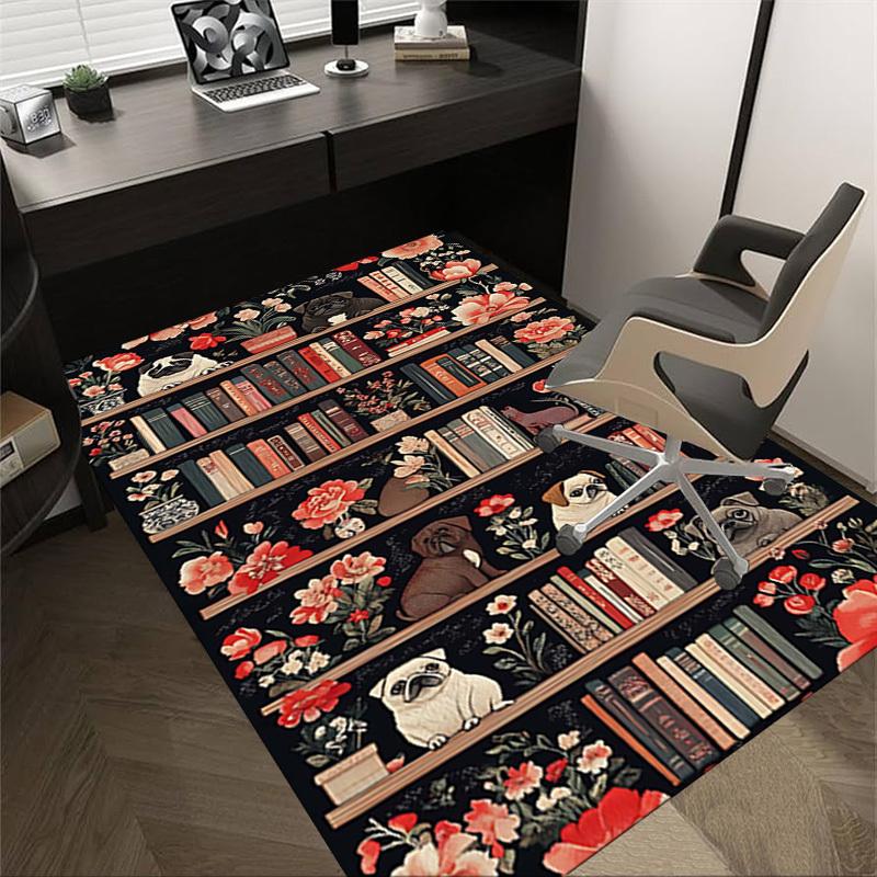1PC Bookshelf Flowers Extra Large Non Slip Floor Carpet, Office, Family, Bedroom, Studio   Large Area Rug Indoor Rugs, , Vibrant Colors