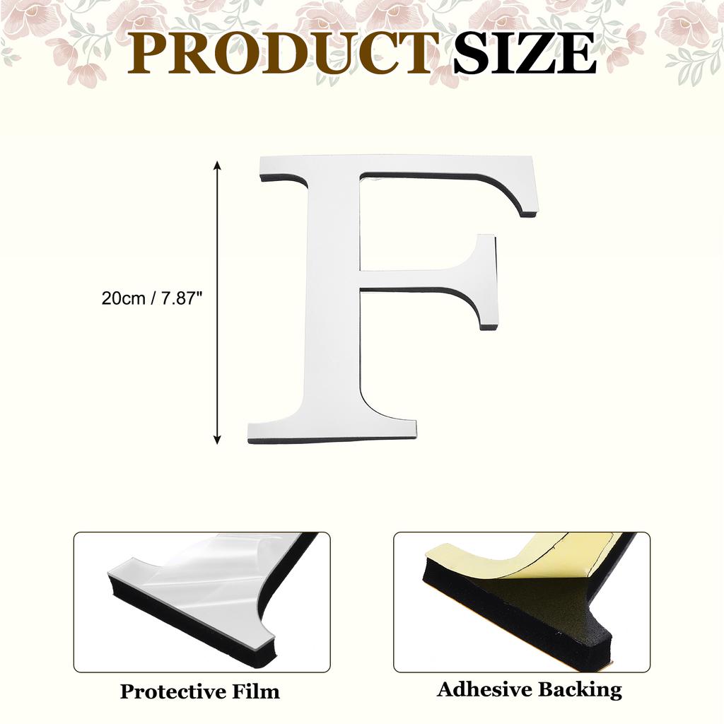 20cm 3D Mirror Acrylic Wall Sticker 26 English Letters Wall Sticker Decals Self-Adhesive Wall Art Mural Home Party Silver
