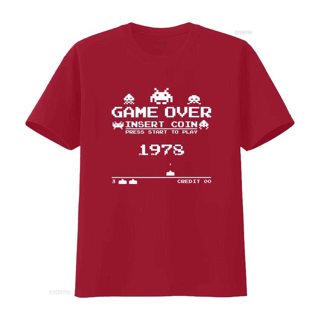 Retro Arcade Style Space Invaders Game Over Insert Coin Press Start T Shirt 1978 Design Vintage Washed Designer Clothes