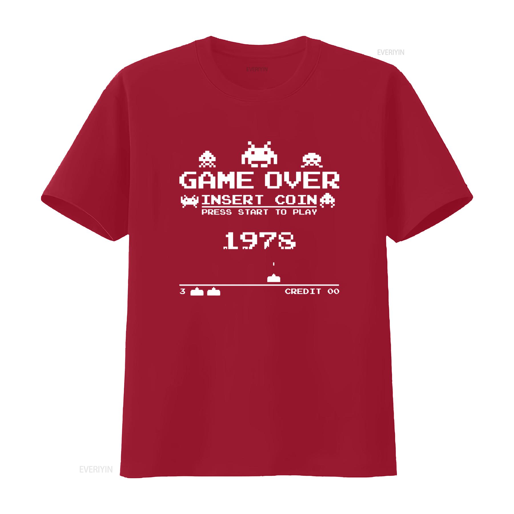 Retro Arcade Style Space Invaders Game Over Insert Coin Press Start T Shirt 1978 Design vintage Washed designer clothes S