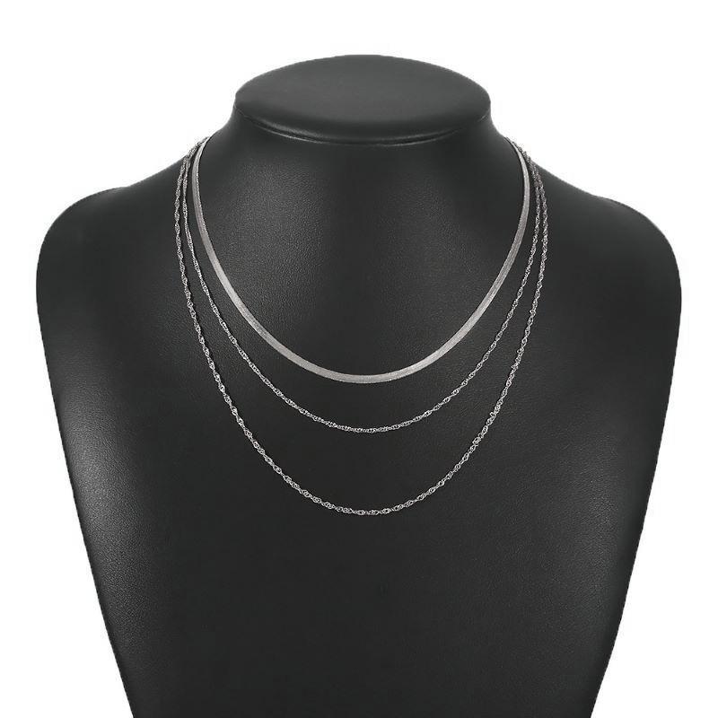 Punk Style Metal Chain Necklace Set with Snake Bone Design