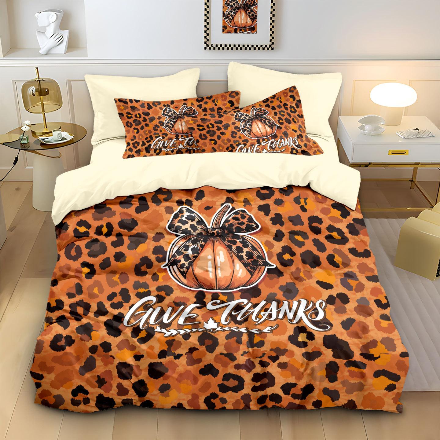 

Thanksgiving Quilt Cover Three-Piece Pumpkin 3D Printed Bedding Polyester Pillow Cover Quilt Cover 135x200cm
