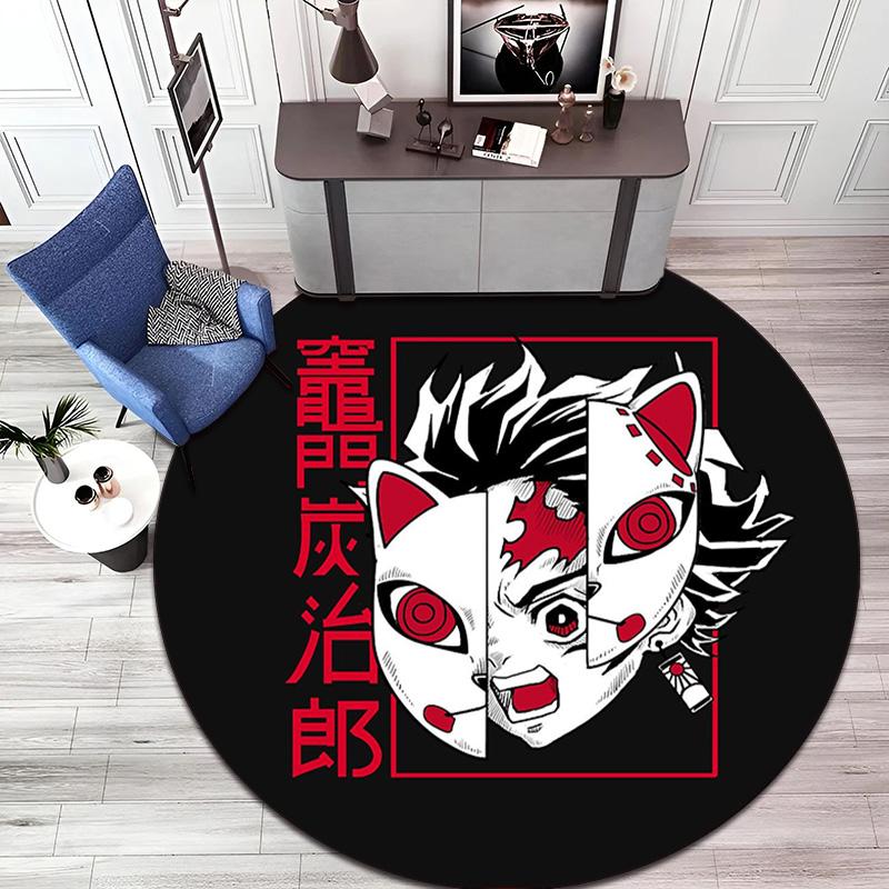 Classic Japanese-style Cartoon Demon Slayer Round Rug, Home Soft Decorative Anti-slip Yoga Mat and Chair Mat, Outdoor Floor Mat Carpet K10